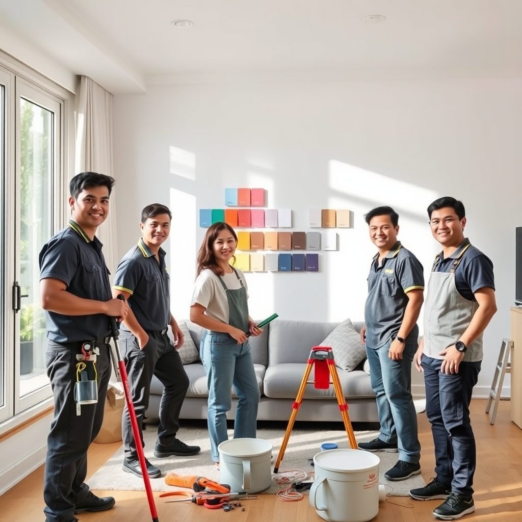 Painting crew at work in a home